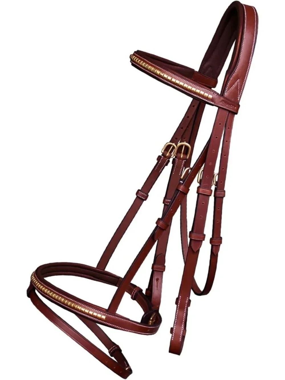 Premium English Jumping Bridle with Soft Lined Crownpiece & Rubber Reins